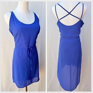 Cobalt Blue Sheer Slip Dress Cross Back Festival Mini M Rory Beca x Forever 21